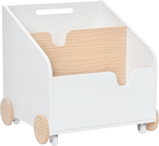 HOMCOM Aufbewahrungsbox für Kinder auf Rädern weiß, naturholz