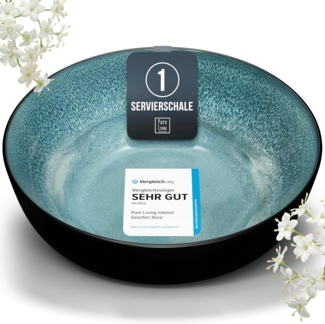 Steingut Servierschüssel Ibiza TESTSIEGER, Traumhafte Mediterrane Salatschüssel, Servierschale - Bowl Schüssel Groß, Salatschale - Pure Living in Petrol