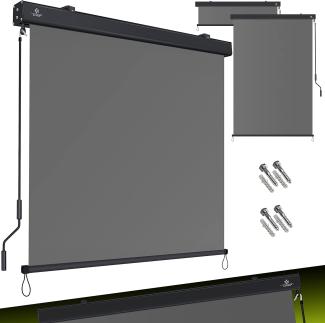 KESSER® Senkrechtmarkise Außenrollo Handkurbelmechanismus Balkonrollo Sonnen-und Sichtschutz, Beschattung Sonnenschutz Außen Rollo mit Kurbel Markisenkasten, Balkon und Terrasse Grau, 140x250 cm