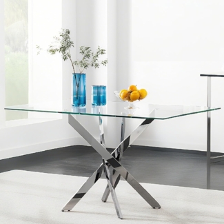 GOLDFAN Rechteckiger Esstisch aus Glas Moderner Küchentisch Glas Tisch mit Metallbeinen für Esszimmer Wohnzimmer Küche, Silber 110x70