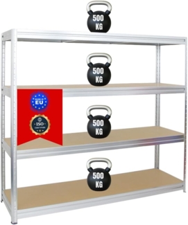 PROREGAL Schwerlastregal Dino Extra Breit 180 x 200 x 60 cm Fachlast 450kg Verzinkt Kellerregal, Lagerregal, Weitspannregal 60 cm tief