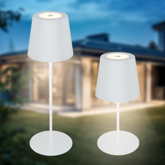 B.K.Licht Außen-Tischleuchte BK_TL1594 Akku LED Tischlampe, 3-Stufen Touchdimmer, mit USB, Dimmfunktion, LED fest integriert, Extra-Warmweiß, 2.700 K, 200 Lm, 2,5W, IP44, 12h Leuchtdauer, 36 x 10,5 cm, Weiß