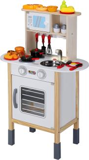 Spielwerk Kinderküche Spielküche Holzküche Spielzeug Happy Kitchen mit Mikrowelle 35 Teile Zubehör