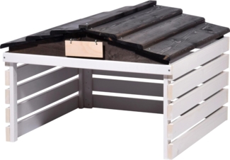 dobar® Mähroboter Garage aus Holz mit abnehmbarem Dach - Rasenroboter Unterstand mit individualisierbarem Schild - 78,5 x 74 x 52,5 cm - Weiß/Schwarz