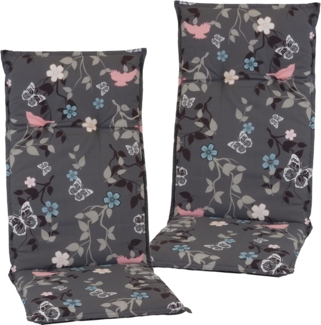 NYVI Hochlehnerauflage Hochlehner Auflagen 2er Set Barcelona - Gartenstuhlauflagen 118x50cm, (2 St), Stuhlauflage, Sitzauflage mit Halteband, UV-fest, Blumen Floral