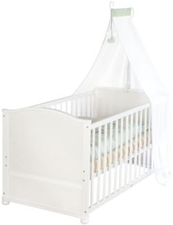 roba Babybett 70x140 cm Woodland Buddies – Umbaubares Kinderbett mit Zubehör – Inkl. Matratze, Himmel & Bettwäsche-Set 100x135 cm – Weiß/Grün – Für Babys & Kleinkinder