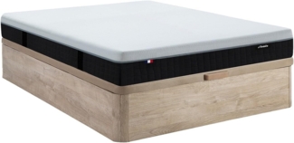 Vente-unique - Set aus Bettgestell mit Bettkasten + Hybridmatratze feuerfest - 160 x 200 cm - 9-Zonen-Taschenfederkern, Memory Schaum & Latex - Stärke 28 cm - Holzfarben hell - SLOMAS von YSMÉE