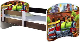 ACMA Kinderbett Jugendbett mit Einer Schublade und Matratze Wenge mit Rausfallschutz Lattenrost II 140x70 160x80 180x80 (44 Lokomotive, 180x80)