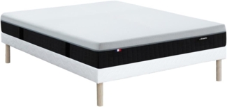 Vente-unique - Set aus Polster-Bettgestell + Hybridmatratze feuerfest - 160 x 200 cm - 9-Zonen-Taschenfederkern, Memory Schaum & Latex - Stärke 28 cm - SLOMAS von YSMÉE