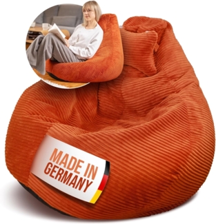 LazyCloud Sitzsack für Erwachsene mit integrierter [Nackenstütze] Cord | XXL Indoor Bean Bag mit Füllung | perfekt als Chill-, Lese- oder Gaming Sessel (90 x 80 x 70 cm) (Korallrot)