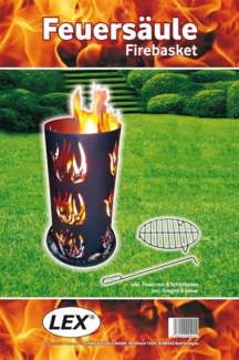Feuersäule 80cm mit Feuerrost und Schürhaken Feuertonne Feuerkorb Ascherost