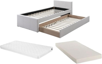 Vente-unique - Ausziehbett 90 x 190 cm + Matratze - Stoff - Beige - DORITALO