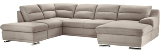 Mivano Wohnlandschaft Coast / Große Sofagarnitur in U-Form / Mit Ottomane links und Recamiere rechts / 334 x 88 x 217 / Mikrofaser: sand