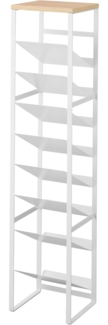 Yamazaki 1491 Tower 8-stöckiges Flaschenregal mit Holzablage, weiß, Stahl/Holz/Silikon, minimalistisch, 19,3 x 20 x 88,5 cm