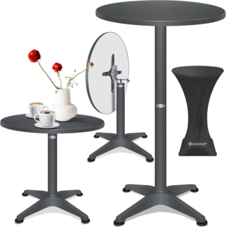 KESSER® 2in1 Stehtisch klappbar Bistrotisch 1er Set | Aluminium Edelstahlplatte | höhenverstellbar 70cm / 115cm | Partytisch Tisch Ø 60cm | In- & Outdoor Empfangstisch | Klapptisch mit Cover Anthrazit