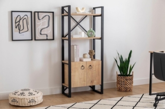 Hanah Home Industrial Bookshelf, Sapphire & Black, 64 x 160 x 32 cm | 100% Melamine Coated Particle Board, 18 mm Thick, Sturdy Metal Frame | Stylish Storage Solution for Modern Spaces