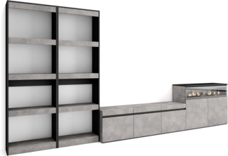 Skraut Home | Wohnwand Wohnzimmer | Wohnzimmermöbel, Möbelset | 370 x 186 x 35 cm | Für TV-Geräte bis zu 65" | Elektrokamin. | Moderner Stil | Zement