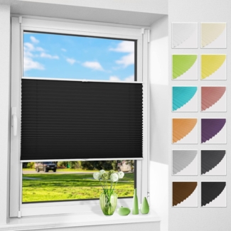 Allesin Plissee ohne Bohren Plissees Klemmfix Schwarz 40x130 cm(BxH), Plisseerollo Faltrollo mit Klemmträger, Jalousie Rollos für Fenster und Tür, Sichtschutz und Sonnenschutz