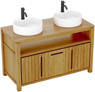 Vente-unique - Waschbeckenunterschrank - Teak hell - Doppelwaschbecken rund - 120 cm - SARATOK