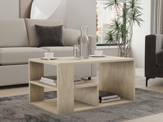 Hanah Home Elegant Coffee Table with Wall-Mount Option, Travertine Color, 80 x 50 x 40 cm | 100% Melamine Coated, 18 mm Thick | Stylish Storage & Shelves for Modern Living