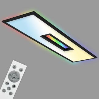 Telefunken - LED Panel, LED Deckenleuchte, Deckenlampe dimmbar, inkl. Fernbedienung, RGB-Innenbereich und -Backlight, 24 Watt, 2500lm, Timerfunktion, 1000 x 250 x 63 mm (LxBxH), Schwarz