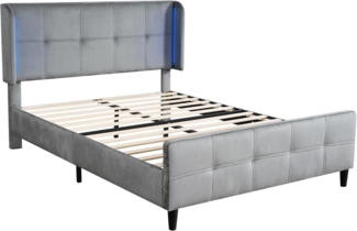 Polsterbett mit LED-Beleuchtung und Lattenrost, 140x200 cm, Doppelbett, Kopfteil höhenverstellbar, Samt