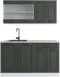 Singleküche R-Line Anthrazit Landhaus/Weiß 140 cm , AP Marmor Vicco