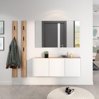 Lomadox Garderoben-Set LAPUA-01, (Spar-Set, 4-St, Garderobenpaneele Spiegel Schuhschrank), Garderobe Flurgarderobe Dielenmöbel, weiß mit Eiche