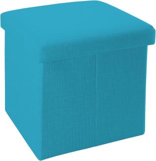 INTIRILIFE Faltbarer Sitzhocker 30x30x30 cm in Himmel BLAU - Sitzwürfel mit Stauraum und Deckel aus Stoff in Leinen Optik - Sitzcube Fußablage Aufbewahrungsbox Truhe Sitzbank