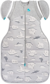 Love To Dream Swaddle UP Übergangssack Lite Medium 6–8,5 kg, Grau, Enge Passform, abnehmbare Flügel, 3,5 Tog Temp (14–16 °C), maschinenwaschbar, Doppelreißverschluss, Von Hebammen empfohlen