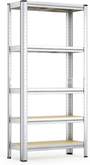 Wiltec Schwerlastregal 180 x 90 x 30 cm, Gesamtlast 875kg, Steckregal verzinkt aus Stahl, Lastenregal mit 5 Ablagen, Werkstattregal