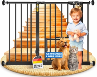 KIDIZ® Türschutzgitter Absperrgitter Treppengitter Kindergitter | mit Türe für Hunde und Katzen, Haustier | ohne Bohren | erweiterbar | kombinierbar mit Y-Spindeln | schwenkbar, Größe: 102-115 cm