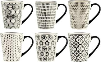 H+H H & H Vhera Set 6 Tasse Mug, Tellern, weiß,schwarz, 350 ml