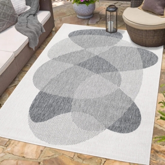 carpet city In- & Outdoor-Teppich Grau, Creme - Wendeteppich - 120x170 cm - Abstraktes Geo-Muster - Wetterbeständig für Balkon, Terrasse - Teppiche Modern Indoor Wohnzimmer, Küche