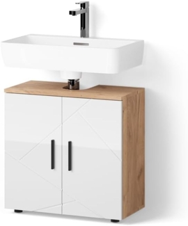 Livinity® Waschbeckenunterschrank Ronco, Weiß Hochglanz/Goldkraft Eiche/Goldkraft Eiche, 60x59 cm