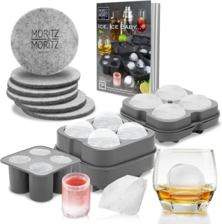 Moritz & Moritz Eiswürfelform Moritz & Moritz Kitchen - Eiswürfelform Rund, Cup & Diamant 4 Stück, (3er Set 11-tlg), Silikonform für 12 Eiswürfel Kugel, Diamant und Shotglas