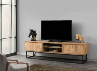 Dmora - Fernsehschrank Themis, Ständer für Wohnzimmerfernseher, Niedriges Wohnzimmer-Sideboard, TV-Ständerbasis, 180x40h50 cm, Schwarz und Eiche