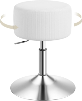 WOLTU Schminkhocker, Schminktisch Hocker, Barhocker rund, Design Hocker höhenverstellbar drehbar, Bürohocker Arbeitshocker Küchenhocker, gepolstert, Cord-Sitzfläche, Weiß, BH409ws-1