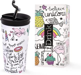 Thermobecher Mit Deckel Itotal Weiß Einhorn Doppelte Wand Edelstahl 350 Ml