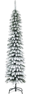 HOMCOM Künstlicher Weihnachtsbaum Bleistiftbaum mit Beflockung, schmal, Tannenbaum, mit 395 Spitzen, Schnee, Zapfen und klappbar Metallständer, Grün+Weiß