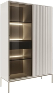 Vente-unique - Vitrinenschrank - 2 Türen & 1 Schublade - mit LED-Beleuchtung - MDF & Rauchglas - Beige & Schwarz - OVILA