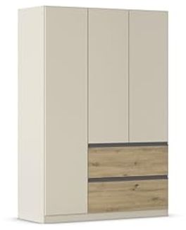 Rauch Möbel Costa, Kleiderschrank für Schlafzimmer, Kinderzimmer, Babyzimmer, Garderobe, Flur, 3-türig, 2 Schubladen, Push-to-Open, mit Zubehör Premium, Farbe Beige/Eiche Artisan, Holz, Breite 136 cm
