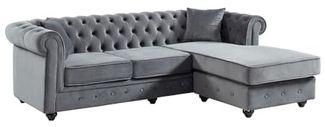 Vente-unique - Chesterfield Ecksofa - Samt - Anthrazit - TOLEDO