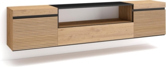 Skraut Home | TV-Schrank, Lowboard | für Wohnzimmer und Esszimmer | 200 x 45 x 35 cm | Für TV-Geräte bis zu 80" | Hängend | Moderner Stil | Eiche