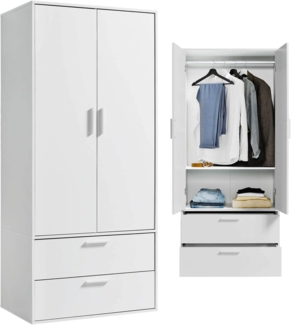 mokebo Kleiderschrank Der Kleiderheld (2-Türig & 2 Schubladen) Garderobenschrank, Schlafzimmerschrank oder Schrank klein in Weiß