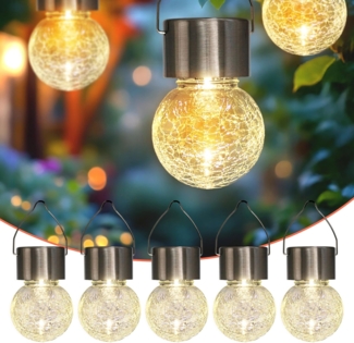Spetebo LED Solarleuchte Solarleuchten in Bruchglas Optik, Ein-/Ausschalter, LED, warm weiß, Gartenbeleutung Hängekugeln Gartendeko