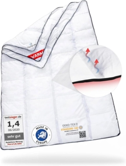 AERO ActiveClima Bettdecke mit innovativer Climabalance®-Technologie | Flauschige Ganzjahresdecke / Steppdecke mit Ventilations- & Klimazonen | Perfekte Sommer- & Winter-Decke | Weiß | 155x220 cm