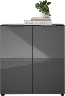 Kommode SANTORIN Anthrazit mit Glasfront, Schrank Korpus in Anthrazit mit Oberboden in Glas-mit viel Stauraum für Ihren Wohnbereich - 90 x 99 x 40 cm (B/H/T)
