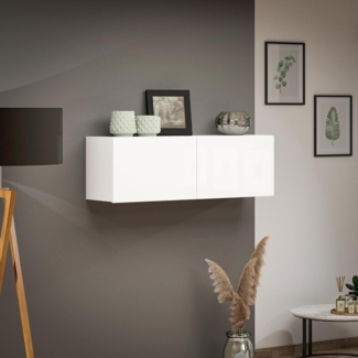 Dmora - Hängeschrank Worcester, Oberschrank, Wandschrank, Multifunktionaler Zusatzschrank, Made in Italy, 113x39h37 cm, Glänzendes Weiß