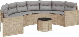 Gartensofa mit Tisch und Kissen Halbrund Beige Poly-Rattan